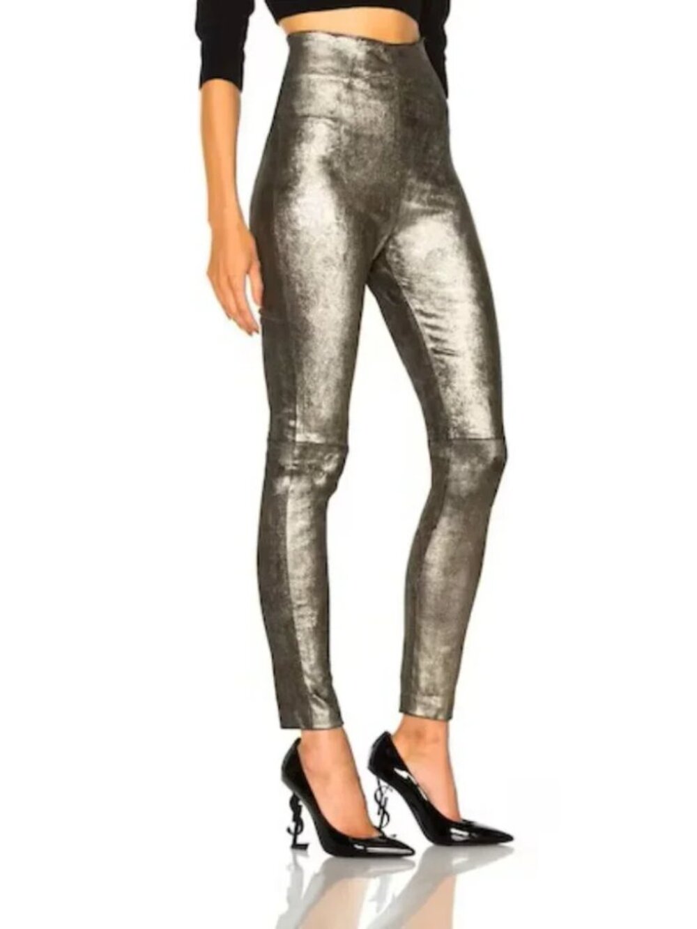 INTERMIX Metallic Lambskin Skinny Leather Pants Size 2